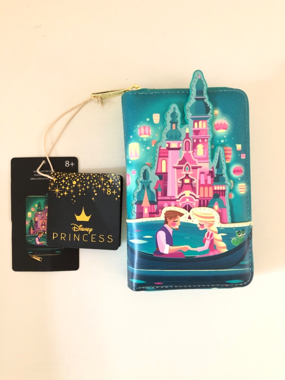 NWT Disney Loungefly Tangled Glow In The Dark Castle Zip Around Wallet